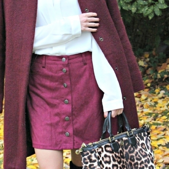 Akira Chicago Y2K Burgundy Red Corduroy Midi Skirt - Picture 1 of 8